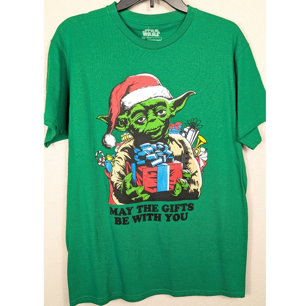 Star Wars Yoda Christmas‎ Shirt Men's Medium Green May The Gifts Be With You NWT